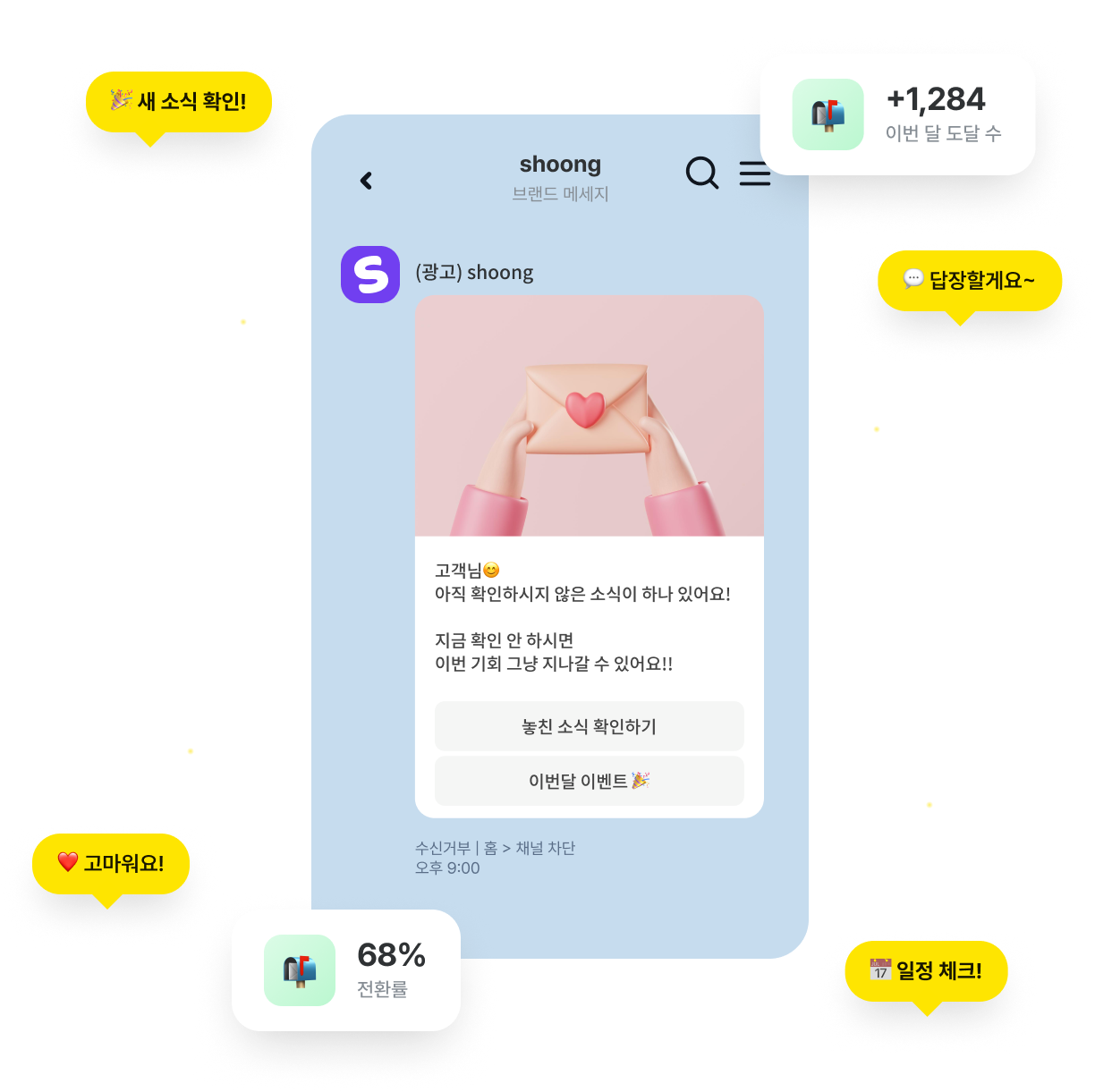 Shoong 자동 카카오톡 메시지 예시